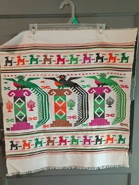 Handwoven Folk Textile with Colorful Motif